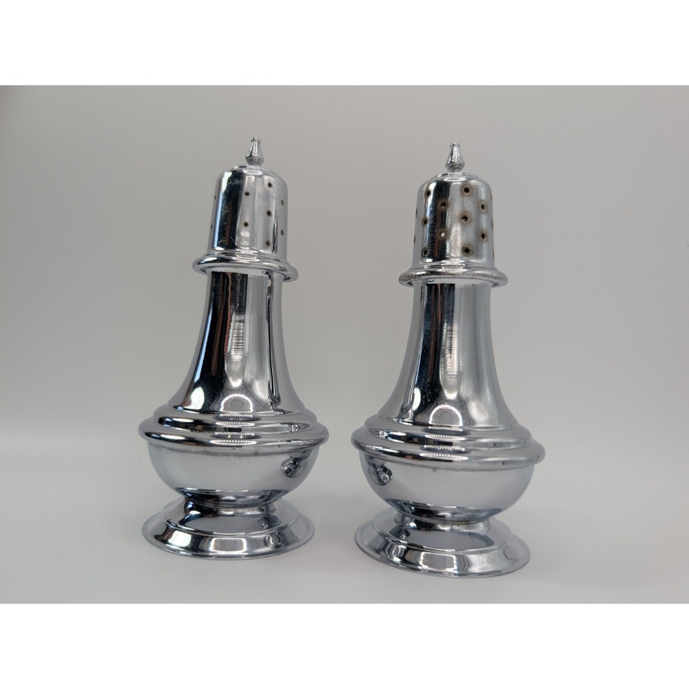 Vintage Heller Hostess-Ware Chrome Salt Pepper Shakers Italy MCM